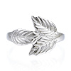 304 Stainless Steel Leaf Open Cuff Ring for Women RJEW-N040-26-2