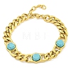 304 Stainless Steel & Synthetic Turquoise Polygon Link Bracelets for Women BJEW-G717-16G-03-1