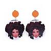 Dyed Printed Fashion Lady Wooden Dangle Stud Earrings EJEW-JE03221-02-1