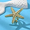 Starfish Brass Cuff Rings for Women RJEW-C123-01G-3