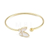 Brass Pave Shell Butterfly Open Cuff Bangle Making KK-U020-17G-2