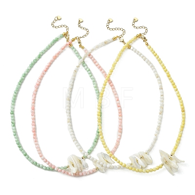Natural Trochid Shell Chip and Round Natural Pearl Beaded Necklacess for Women NJEW-JN06222-1