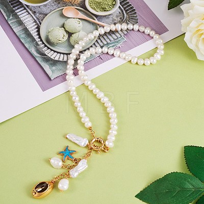 Natural Shell & Starfish Long Drop Pendant Necklace NJEW-SW00011-1