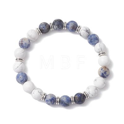 8mm Round Natural Howlite & Blue Spot Jasper Beaded Stretch Bracelets for Women BJEW-TA00529-1