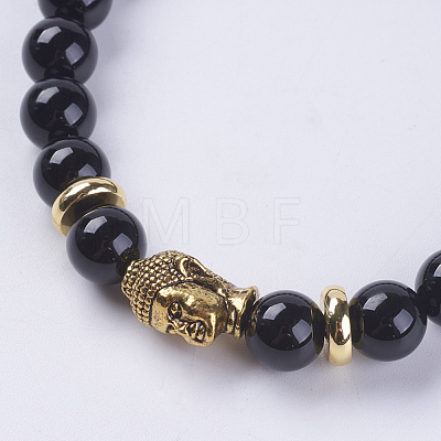 Natural Black Agate Beads Stretch Bracelets BJEW-E325-D30-1