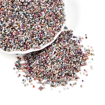 Spray Painted Picasso Cylinder Glass Seed Beads GLAA-T028-12A-06-1