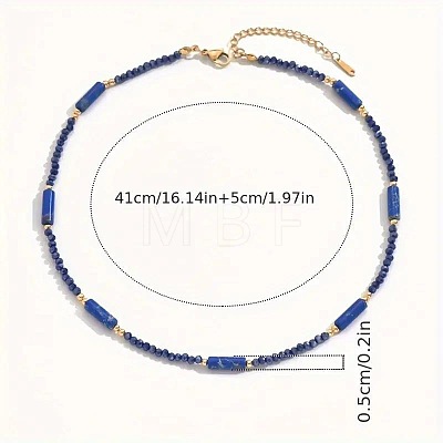 Dyed Natural Imperial Jasper Column and Glass Beaded Necklaces for Women CN0218-1