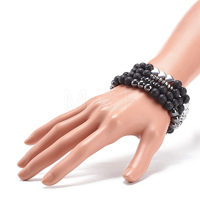 4Pcs 4 Style Natural Lava Rock & Synthetic Hematite Beaded Stretch Bracelets Set BJEW-JB08480-1