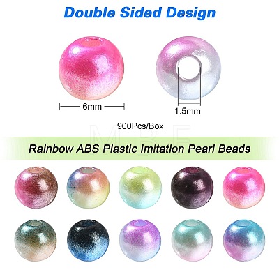 Rainbow ABS Plastic Imitation Pearl Beads OACR-CJ0001-02-1