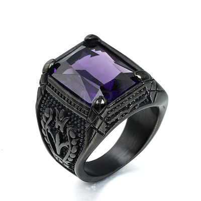 316L Stainless Steel & Cubic Zirconia Men's Vintage Carved Finger Rings FS-WG82D33-72-1