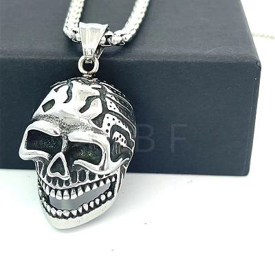 Hip Hop Style 304 Stainless Steel Skull Pendant Necklaces for Men CH7437-1