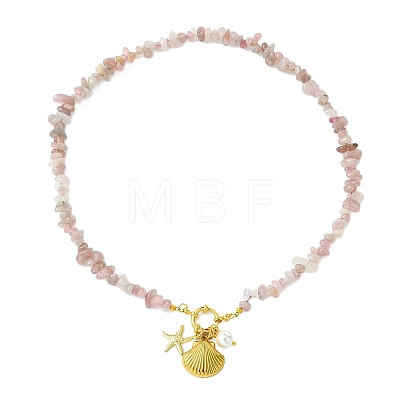 Ocean 304 Stainless Steel Shell Shape Starfish & Shell Pearl Pendant Necklaces NJEW-JN06023-1