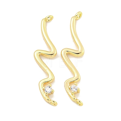 Brass Pave Clear Cubic Zirconia Wave Shaped Connector Charms KK-S386-28G-1