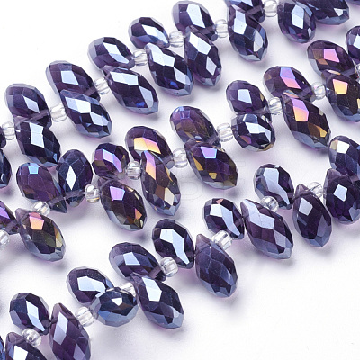 Electroplate Glass Faceted Teardrop Beads Strands EGLA-D014-11-1