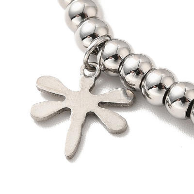 304 Stainless Steel Dragonfly Charm Bracelet with 201 Stainless Steel Round Beads for Women BJEW-B057-22P-1
