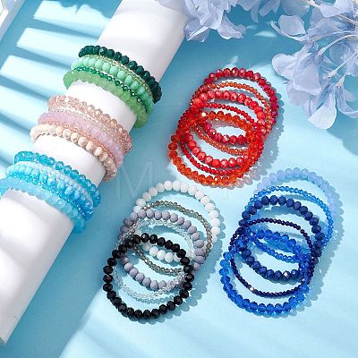 30Pcs 30 Styles Faceted Round Glass Beaded Stretch Bracelet Sets BJEW-JB10423-1