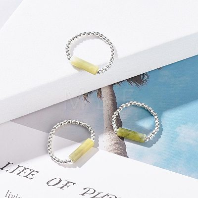 Natural Taiwan Jade Column Beaded Finger Ring with Synthetic Hematite RJEW-JR00461-01-1