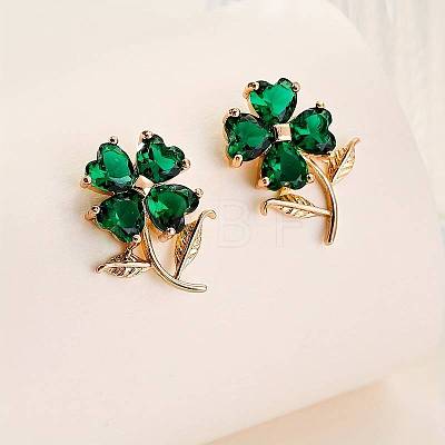 Alloy Rhinestone Clover Stud Earrings for Women FS-WG231BB-01-1