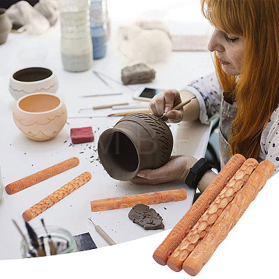 Gorgecraft 3Pcs 3 Style Wooden Handle Clay Texture Roller CELT-GF0001-01-1