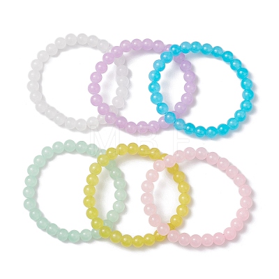 6Pcs 6 Colors 8mm Round Imitation Jade Glass Beaded Stretch Bracelet Sets BJEW-JB10774-1