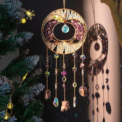 Iron & Brass & Crystal Glass Sun Catcher Pendants HJEW-K049-06B-1