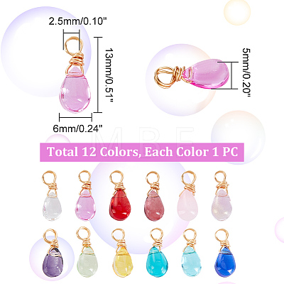 12Pcs 12 Color Glass Charms PALLOY-AB00038-1