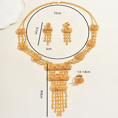 Luxury Vintage Iron Floral Filigree Necklace & Dangle Stud Earrings & Ring Sets for Women LF1388-1
