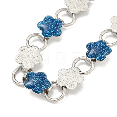 304 Stainless Steel Enamel Flower Link Chain Necklaces with Glitter Powder NJEW-S431-05P-03-1