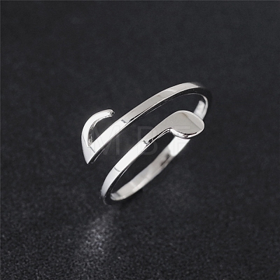 Anti-Tarnish Rhodium Plated 925 Sterling Silver Musical Note Open Cuff Rings PW-WGC5E99-01-1