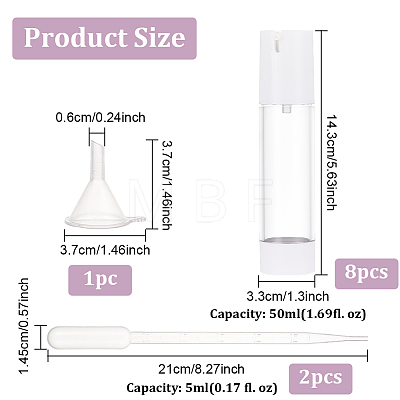 8Pcs Plastic Empty Refillable Airless Pump Bottle CON-BC0006-92A-1