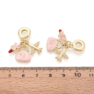 Brass Micro Pave Clear Cubic Zirconia and Enamel European Dangle Charms KK-T079-81G-1