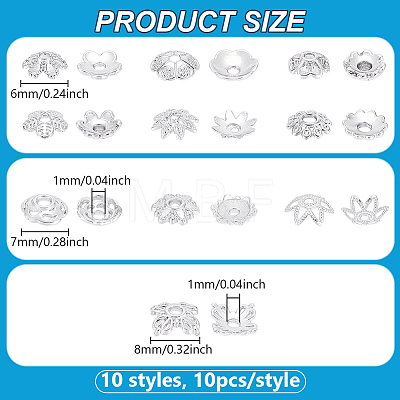 100Pcs 10 Styles Brass Bead Caps KK-PH0012-35S-1
