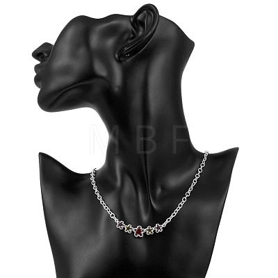 Fashion Popular Brass Cable Chain Flower Cubic Zirconia Necklace Jewelry NJEW-BB00228-1