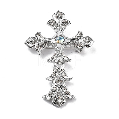 Cross Alloy Rhinestone Brooch Pins JEWB-Z034-06P-01-1
