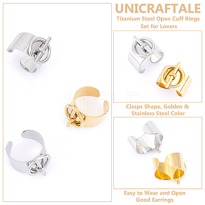 Unicraftale 4Pcs 2 Colors Titanium Steel Open Cuff Rings Set for Lovers RJEW-UN0002-94-1