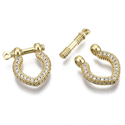 Brass Micro Pave Clear Cubic Zirconia D-Ring Anchor Shackle Clasps ZIRC-S066-050-NF-1