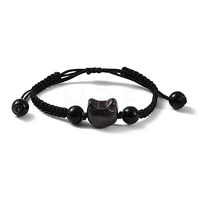 Cat Head Resin Brainded Bead Bracelets BJEW-L701-02B-1