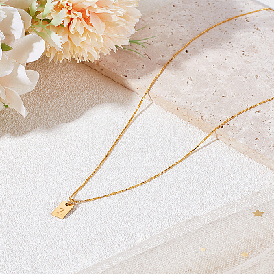 1Pc Stainless Steel Letter Rectangle Pendant Necklaces NJEW-LP0001-34Z-G-1