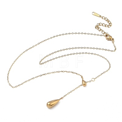 304 Stainless Steel Teardrop Pendant Tassel Lariat Necklaces NJEW-C114-02G-1