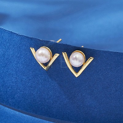 Natural Pearl Stud Earrings EJEW-P286-47G-1