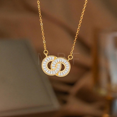 Brass Pave Clear Cubic Zirconia Infinity Pendant 304 Stainless Steel Cable Chain Necklaces for Women FS-WG7E550-03-1