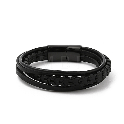 Ion Plating(IP) Braided Microfiber Leather Multi-strand Bracelets for Men BJEW-Z081-17EB-1