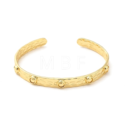 Rack Plating Brass Flat Round Hammered Open Cuff Bangle for Women BJEW-M231-01G-1