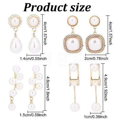 ANATTASOUL 4 Pairs 4 Style Exquisite Plastic Imitation Pearl Beaded Dangle Stud Earrings EJEW-AN0002-09-1