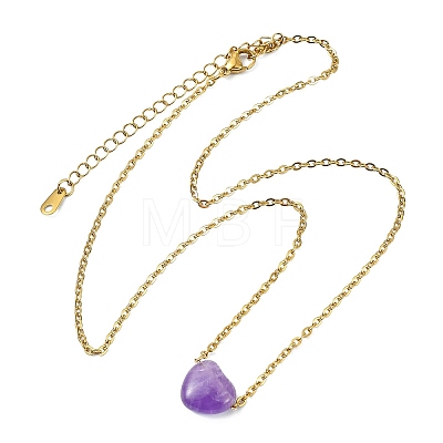 Natural & Synthetic Mixed Gemstone Heart Pendant 304 Stainless Steel Cable Chains Necklaces for Women NJEW-JN06093-1