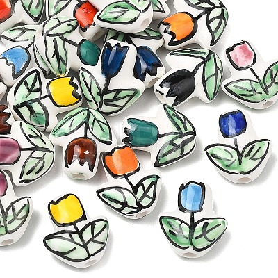 11Pcs 11 Colors Handmade Porcelain Bright Glazed Beads PORC-YW0001-86-1