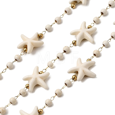 Handmade 304 Stainless Steel Synthetic Turquoise Starfish Link Chains CHS-L032-05G-03-1