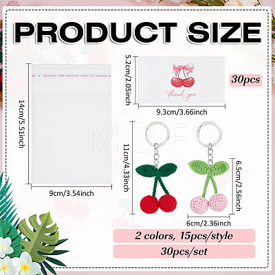 30Pcs 2 Colors Polyester Crochet Cherry Keychains KEYC-MA00012-1