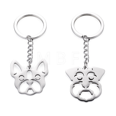 2Pcs 2 Styles 201 Stainless Steel Keychains KEYC-TAD0001-15C-1