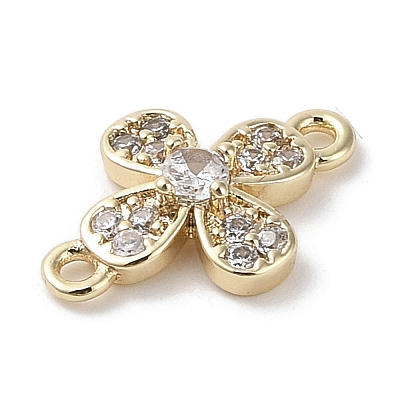 Brass Pave Clear Cubic Zirconia Connector Charms KK-G491-44G-1